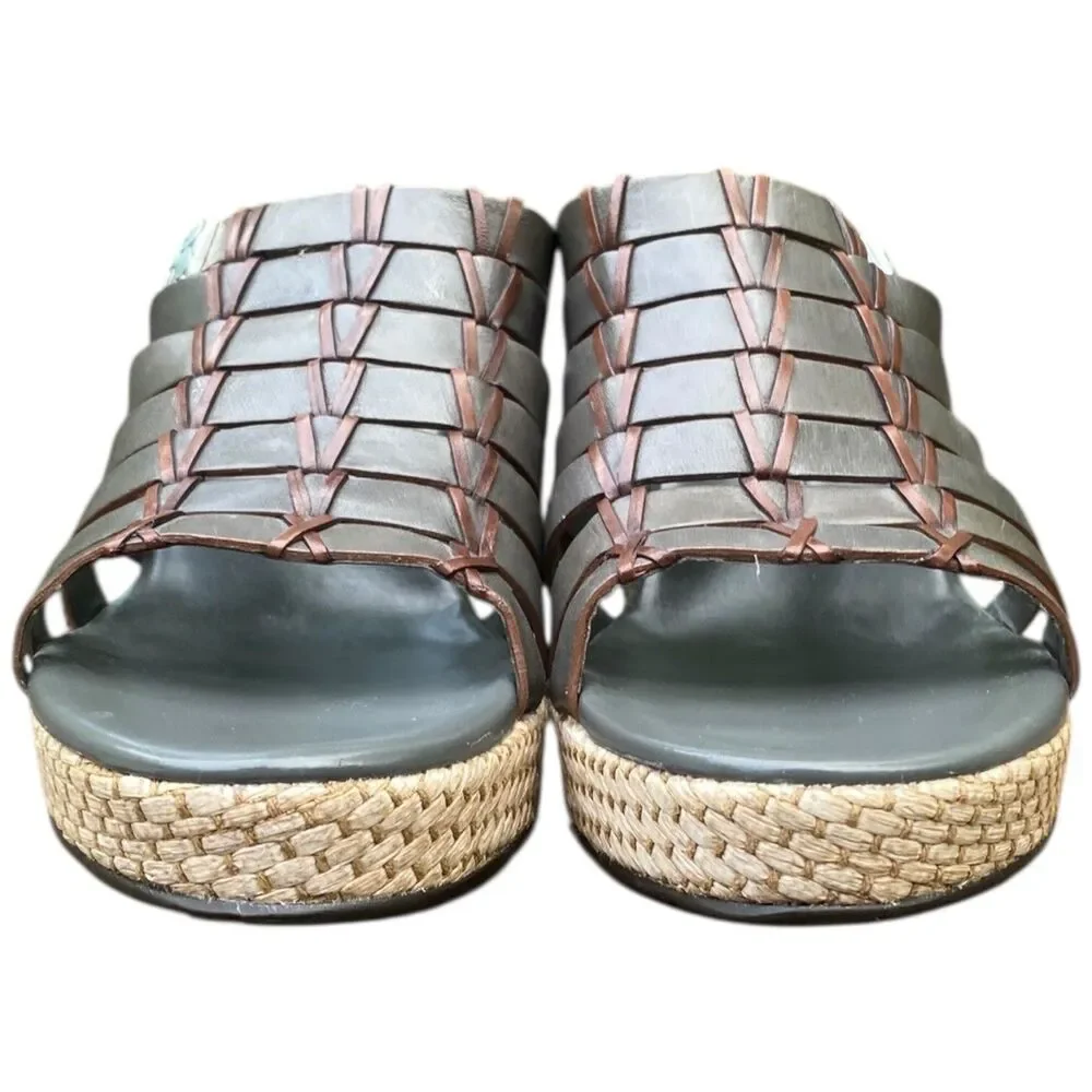 Brighton Denali Wedge Slide Sandal Women’s Size 8 Gray Brown Strappy Leather
